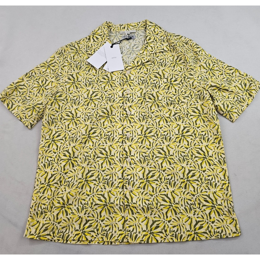 Onia Men S Air Linen Vacation Shirt Ratti Painted Palm Yellow Italy MTS118-06